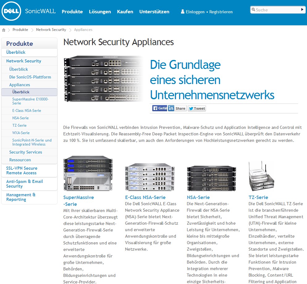 Dell NSA Serie Website Screenshot